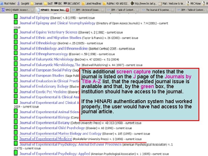 This additional screen capture notes that the journal is listed on the J page