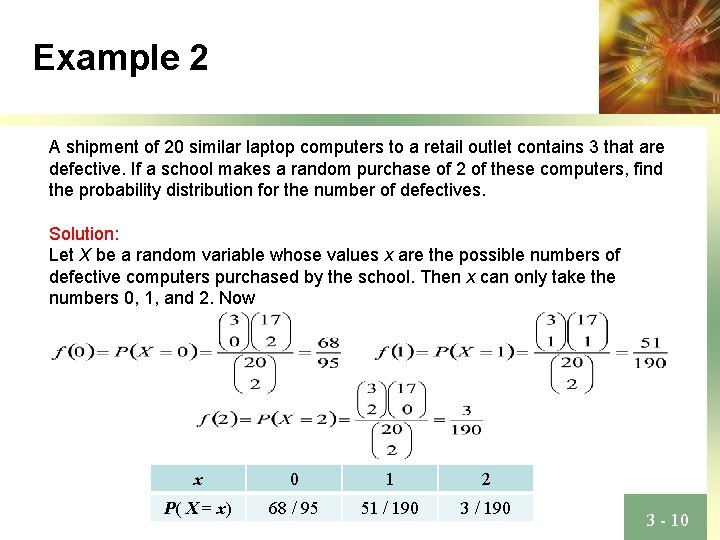 Example 2 A shipment of 20 similar laptop computers to a retail outlet contains