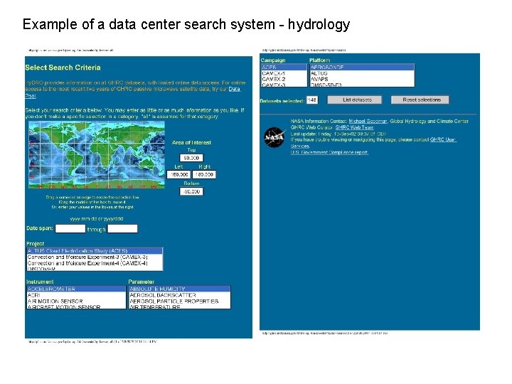 Example of a data center search system - hydrology 