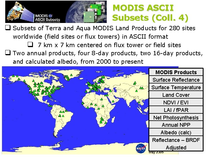 MODIS ASCII Subsets (Coll. 4) q Subsets of Terra and Aqua MODIS Land Products