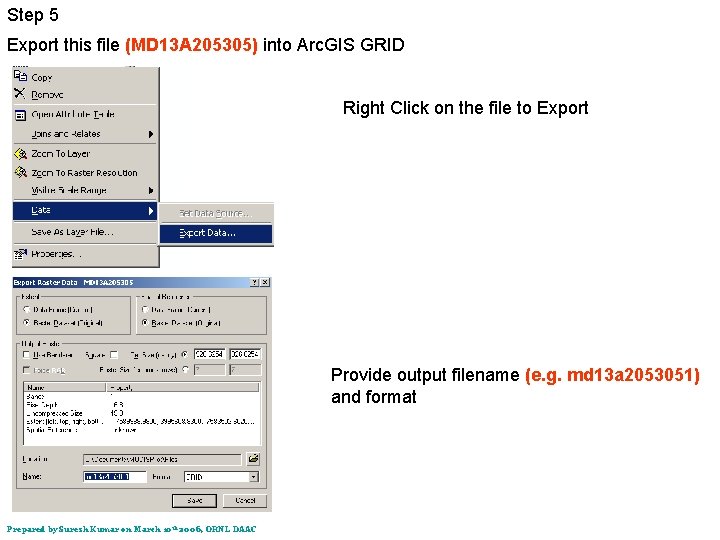 Step 5 Export this file (MD 13 A 205305) into Arc. GIS GRID Right