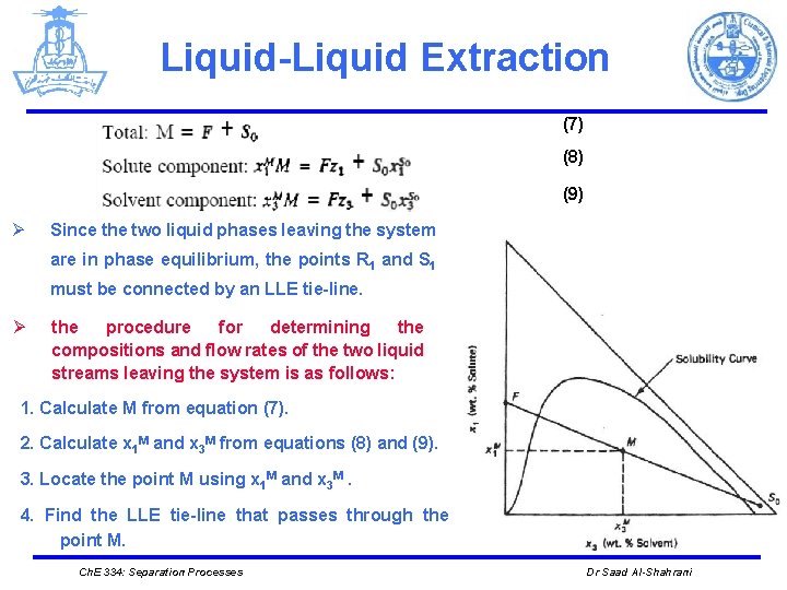 Liquid-Liquid Extraction (7) (8) (9) Ø Since the two liquid phases leaving the system