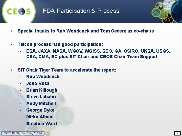 FDA Participation & Process • Special thanks to Rob Woodcock and Tom Cecere as