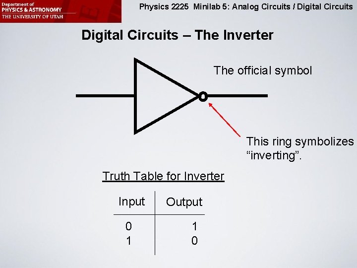 Physics 2225 Minilab 5: Analog Circuits / Digital Circuits – The Inverter The official