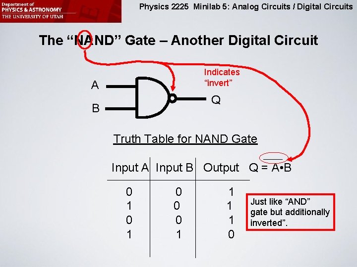 Physics 2225 Minilab 5: Analog Circuits / Digital Circuits The “NAND” Gate – Another