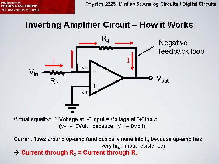 Physics 2225 Minilab 5: Analog Circuits / Digital Circuits Inverting Amplifier Circuit – How