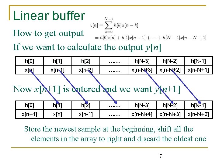 Linear buffer How to get output If we want to calculate the output y[n]