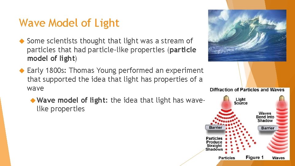 Wave Model of Light Some scientists thought that light was a stream of particles