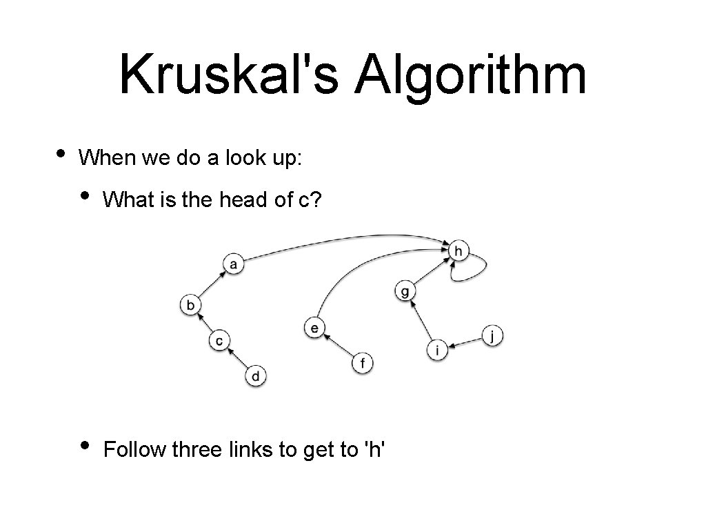 Kruskal's Algorithm • When we do a look up: • What is the head