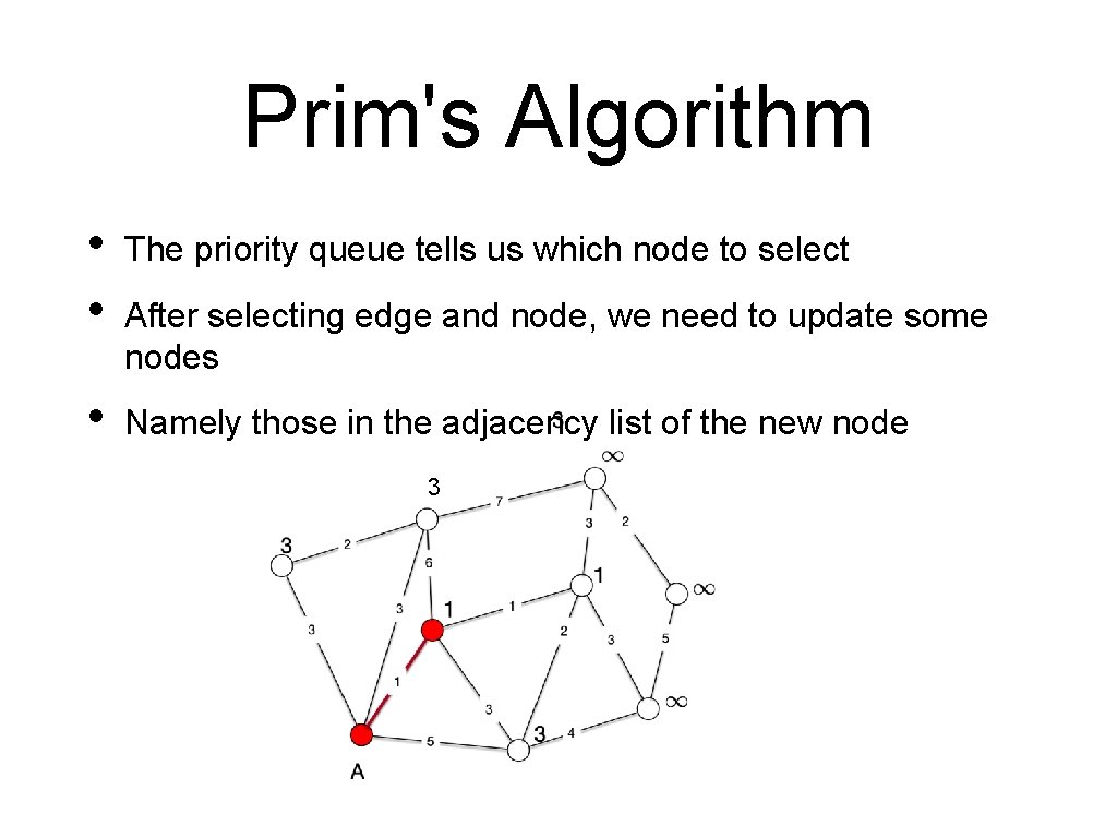 Prim's Algorithm • • The priority queue tells us which node to select •
