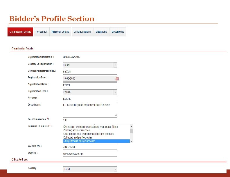 Bidder’s Profile Section 