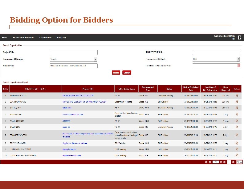 Bidding Option for Bidders 