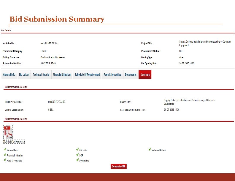 Bid Submission Summary 