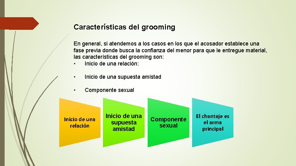 Características del grooming En general, si atendemos a los casos en los que el