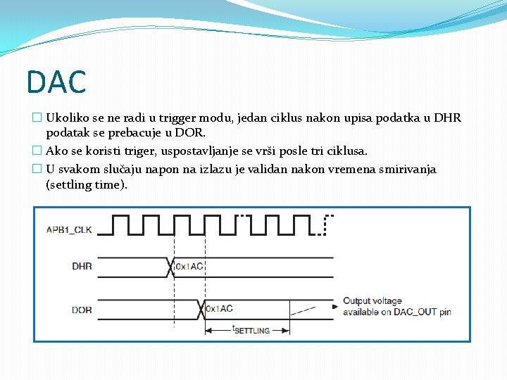 DAC � Ukoliko se ne radi u trigger modu, jedan ciklus nakon upisa podatka