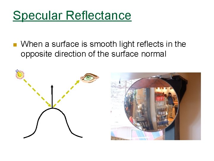 Specular Reflectance n When a surface is smooth light reflects in the opposite direction