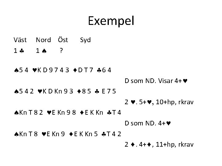 Exempel Väst 1 Nord Öst 1 ? Syd 5 4 K D 9 7