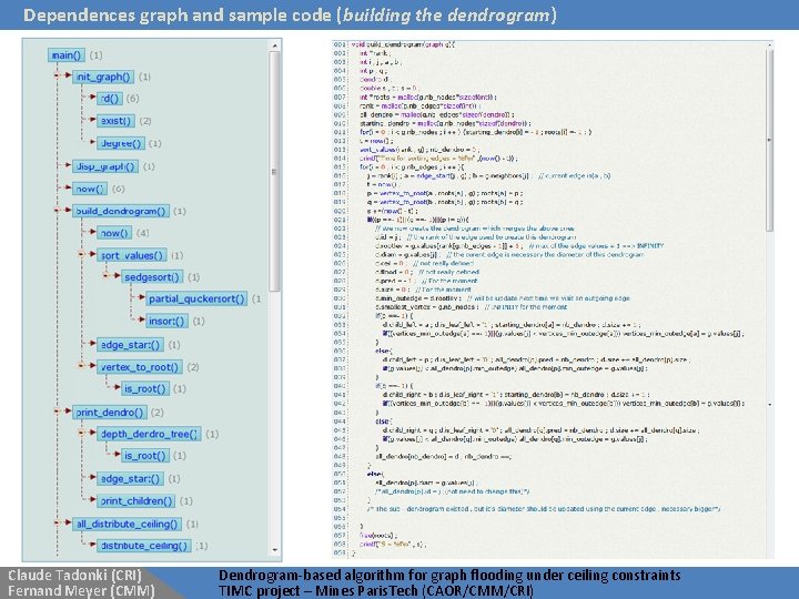 Dependences graph and sample code (building the dendrogram) Claude Tadonki (CRI) Fernand Meyer (CMM)