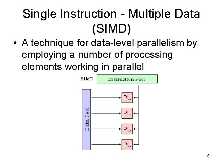 Single Instruction - Multiple Data (SIMD) • A technique for data-level parallelism by employing