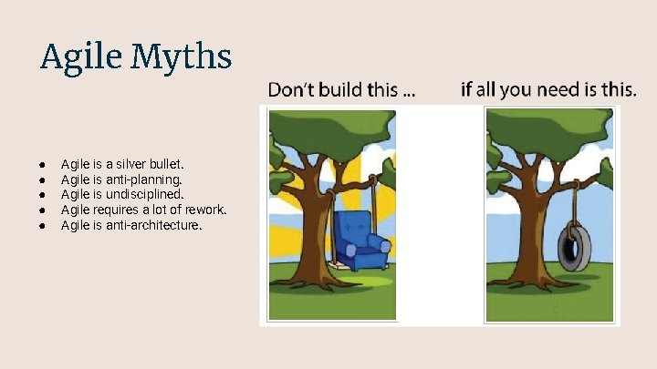 Agile Myths ● ● ● Agile is a silver bullet. Agile is anti-planning. Agile