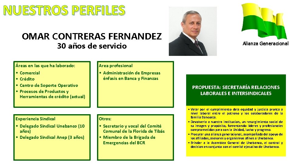 NUESTROS PERFILES OMAR CONTRERAS FERNANDEZ 30 años de servicio Áreas en las que ha
