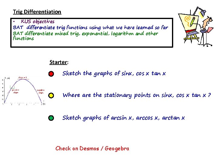 Trig Differentiation • KUS objectives BAT differentiate trig functions using what we have learned