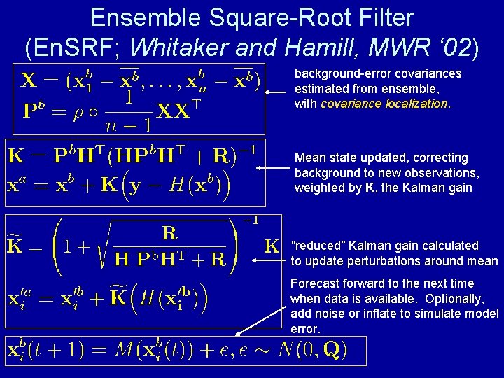 Ensemble Square-Root Filter (En. SRF; Whitaker and Hamill, MWR ‘ 02) background-error covariances estimated