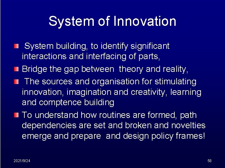System of Innovation System building, to identify significant interactions and interfacing of parts, Bridge