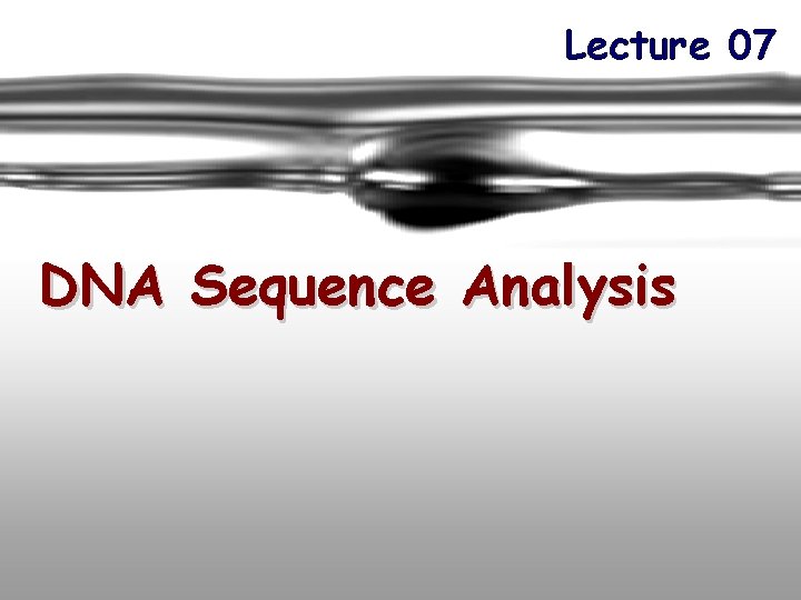 Lecture 08 DNA Sequence Analysis and Fragment Assembly