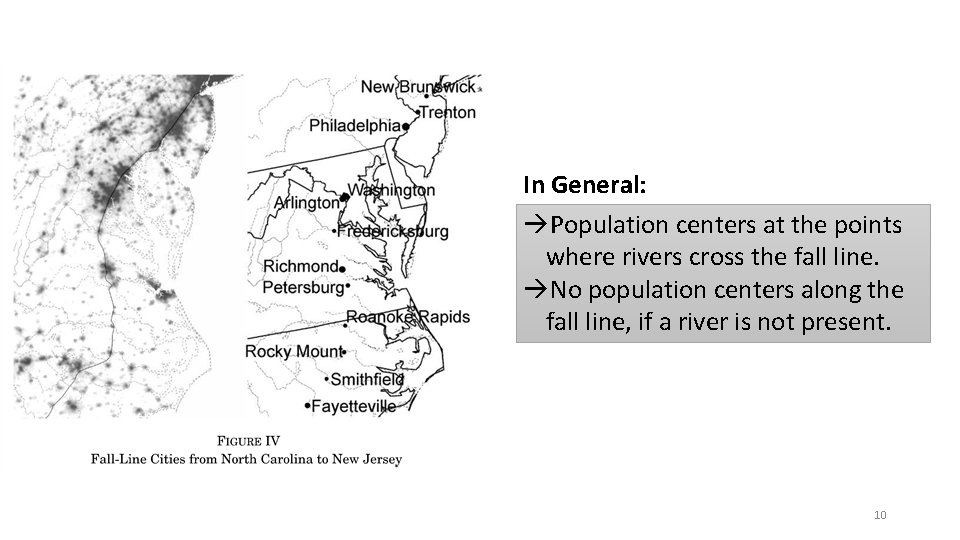 In General: Population centers at the points where rivers cross the fall line. No
