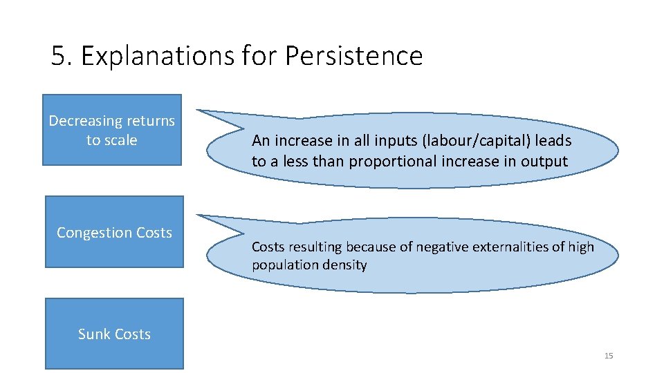 5. Explanations for Persistence Decreasing returns to scale Congestion Costs An increase in all