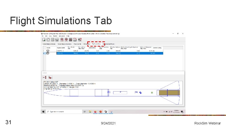 Flight Simulations Tab 31 9/24/2021 Rock. Sim Webinar 