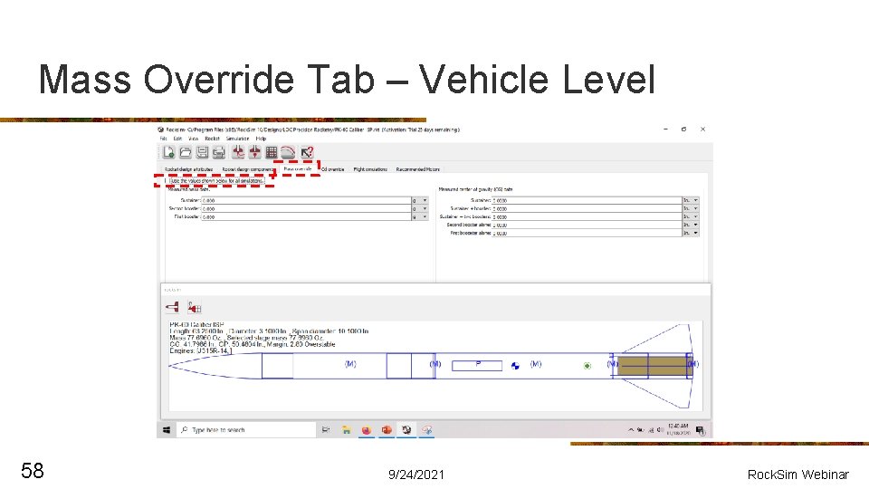 Mass Override Tab – Vehicle Level 58 9/24/2021 Rock. Sim Webinar 