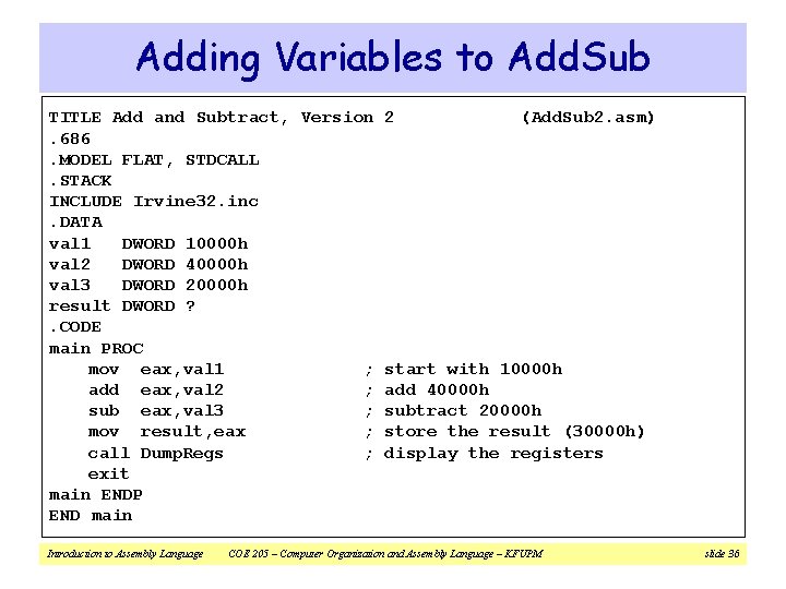Adding Variables to Add. Sub TITLE Add and Subtract, Version 2 (Add. Sub 2.