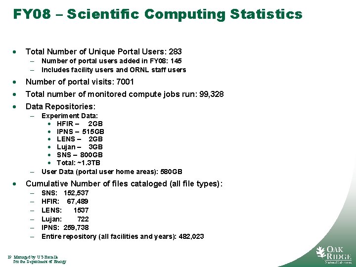 FY 08 – Scientific Computing Statistics · Total Number of Unique Portal Users: 283