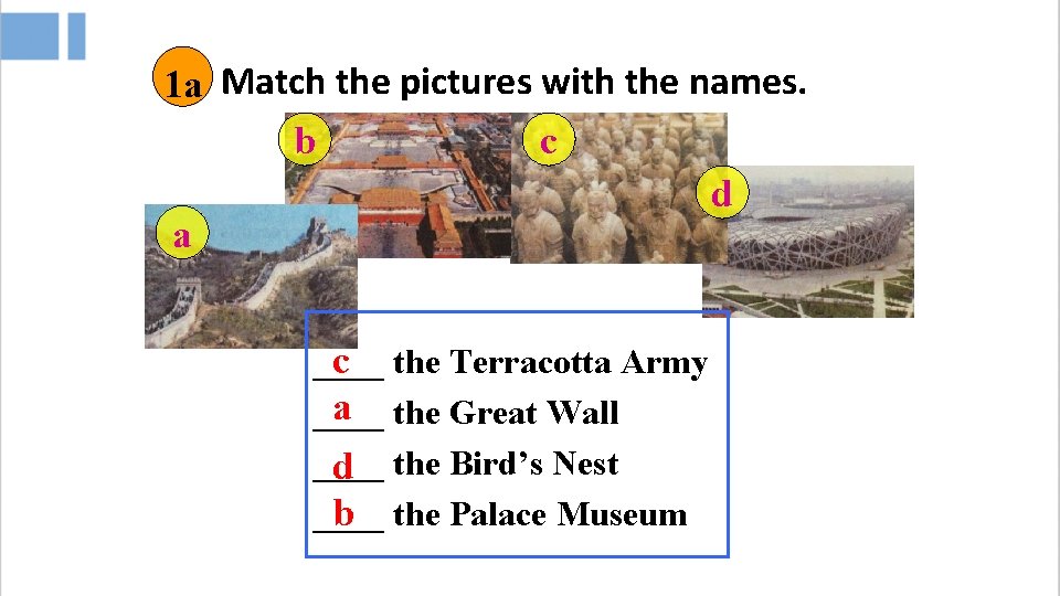 1 a Match the pictures with the names. b c d a ____ c