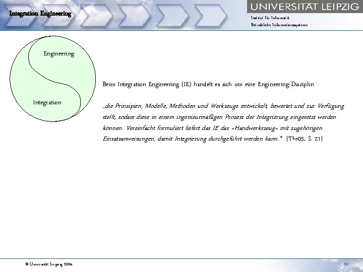 Integration Engineering Institut für Informatik Betriebliche Informationssysteme Engineering Beim Integration Engineering (IE) handelt es