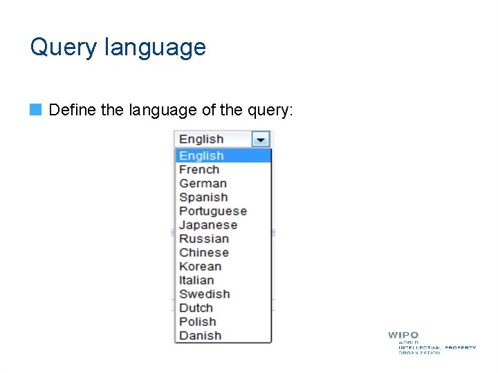 Query language Define the language of the query: 