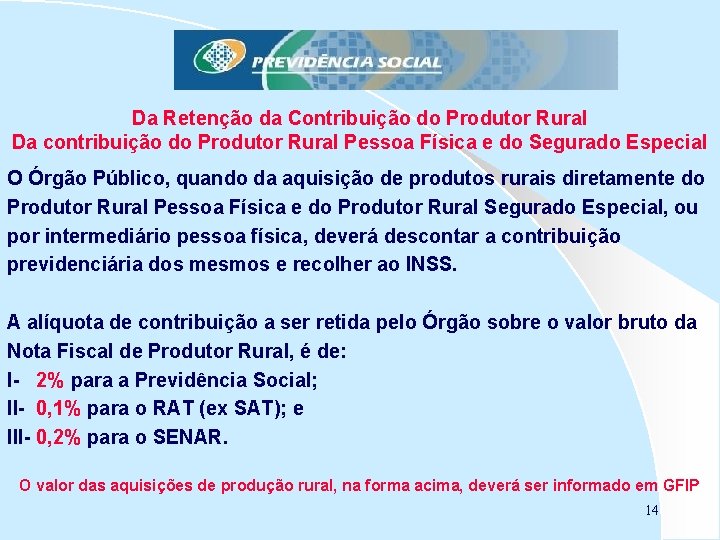 Da Retenção da Contribuição do Produtor Rural Da contribuição do Produtor Rural Pessoa Física