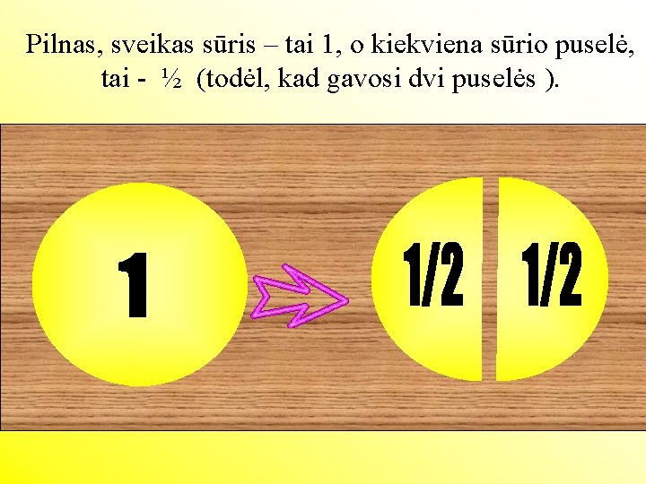 Pilnas, sveikas sūris – tai 1, o kiekviena sūrio puselė, tai - ½ (todėl,