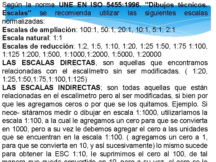 Según la norma UNE EN ISO 5455: 1996. "Dibujos técnicos. Escalas" se recomienda utilizar