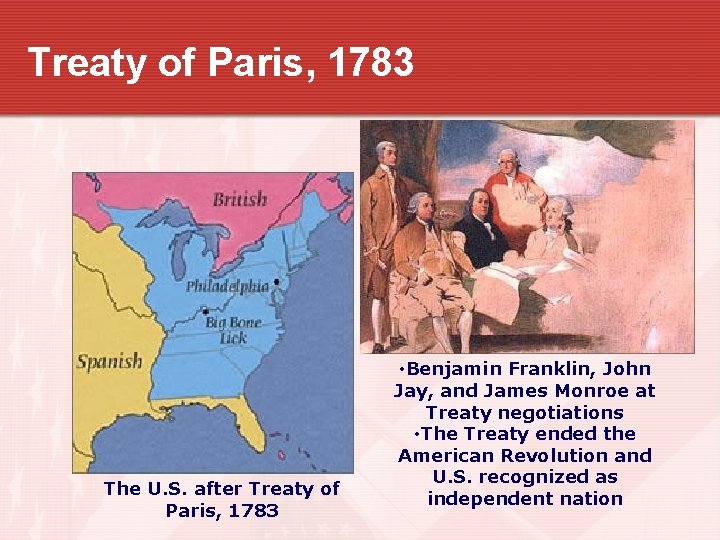 Treaty of Paris, 1783 The U. S. after Treaty of Paris, 1783 • Benjamin