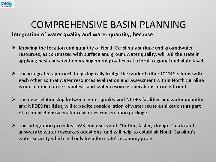 Division of Water Resources COMPREHENSIVE BASIN PLANNING The
