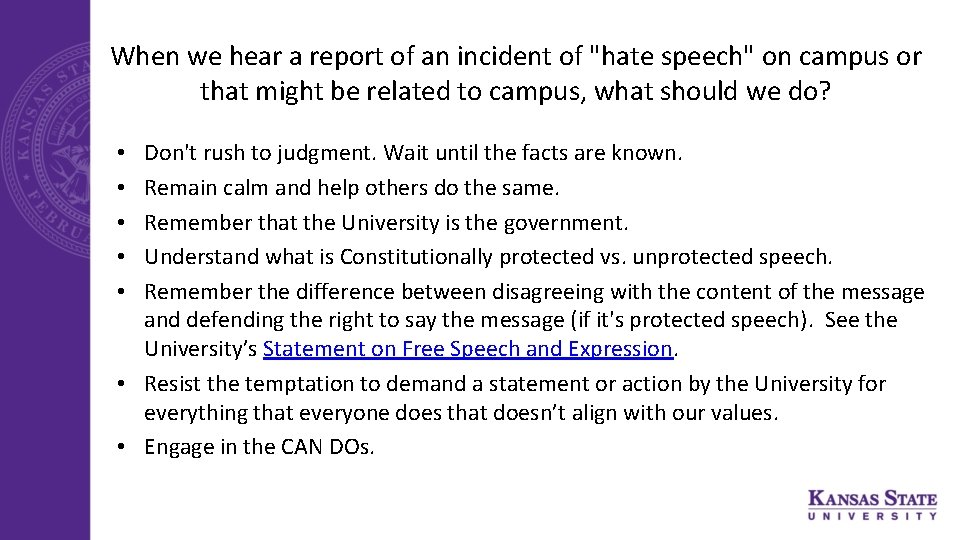 When we hear a report of an incident of "hate speech" on campus or