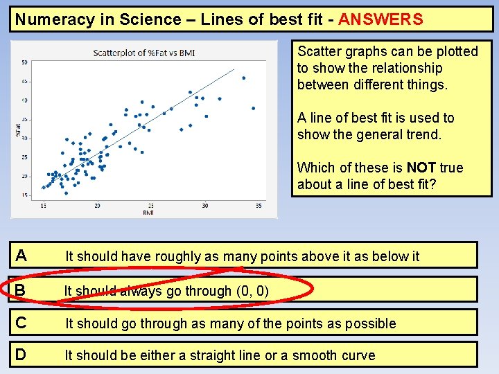 Numeracy in Science – Lines of best fit - ANSWERS Scatter graphs can be