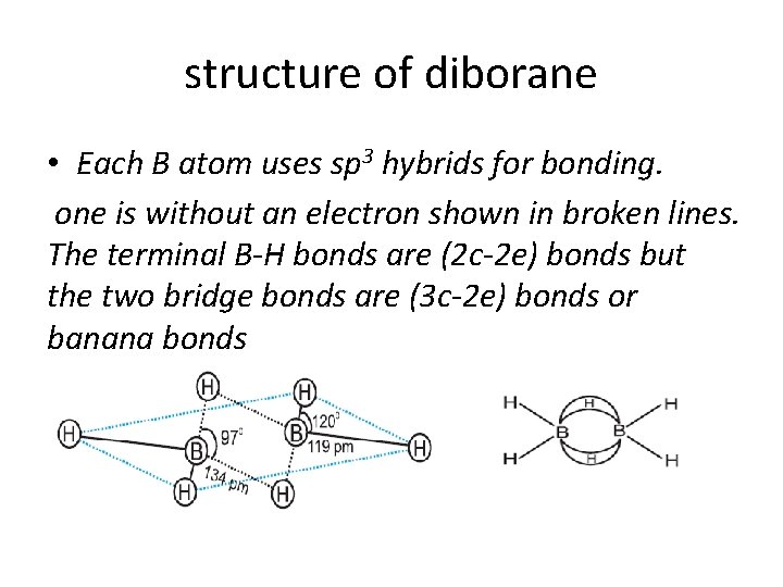 structure of diborane • Each B atom uses sp 3 hybrids for bonding. one