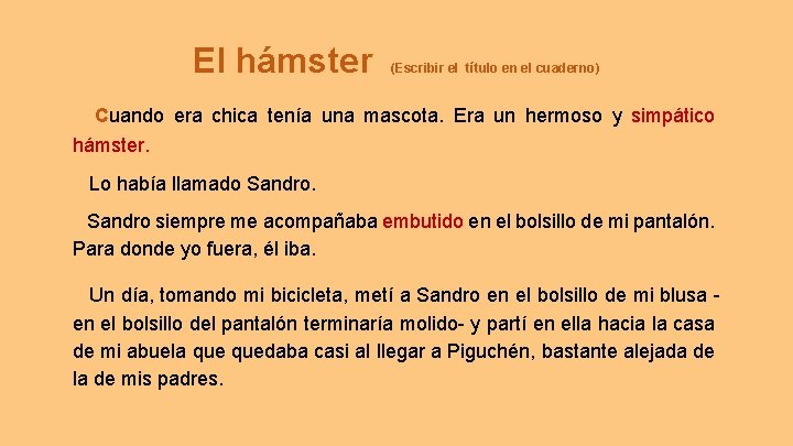 El hámster (Escribir el título en el cuaderno) Cuando era chica tenía una mascota.