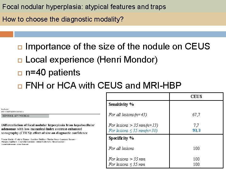 Focal nodular hyperplasia: atypical features and traps How to choose the diagnostic modality? Importance