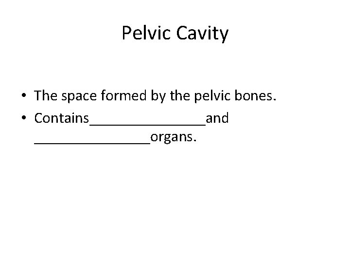 Pelvic Cavity • The space formed by the pelvic bones. • Contains________and ________organs. 