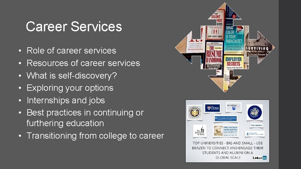 Career Services • • • Role of career services Resources of career services What